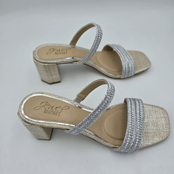 NWOT Jewel Badgley Mischka Heat Textured Block Heel Mule Slide Sandals, Silver 6 - Picture 3 of 16